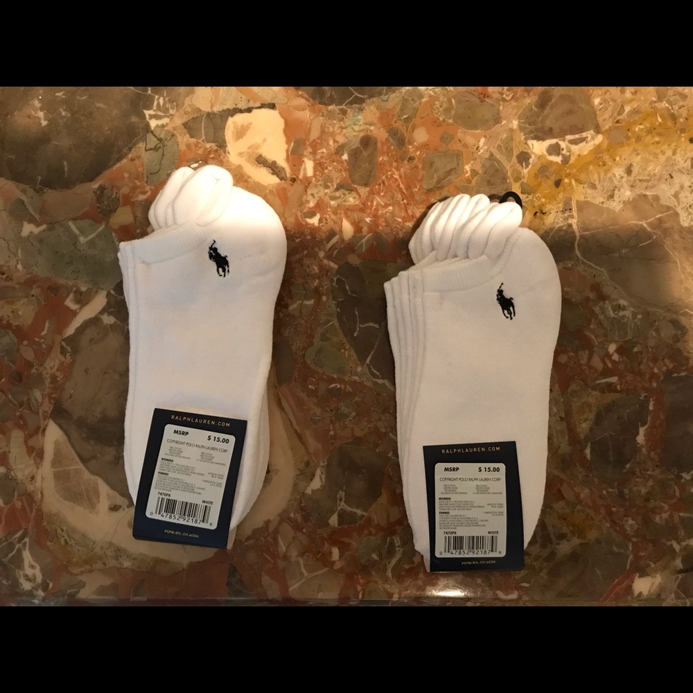 2 Packs=6 Pair Ralph Lauren White Sport Socks 9-11